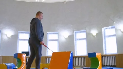 Teaching the blind to walk with a cane. Stock Footage 303358138