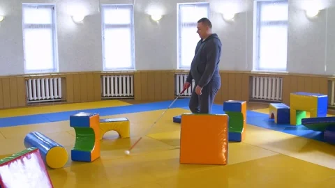 Teaching the blind to walk with a cane. Stock Footage 303358406