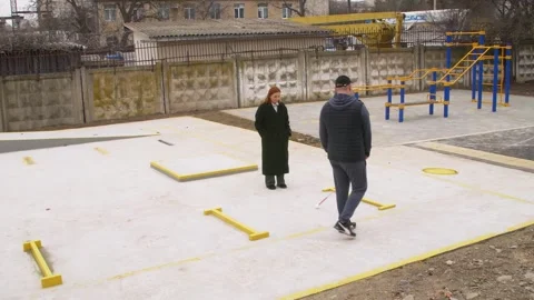 Teaching the blind to walk with a cane. Stock Footage 303358434