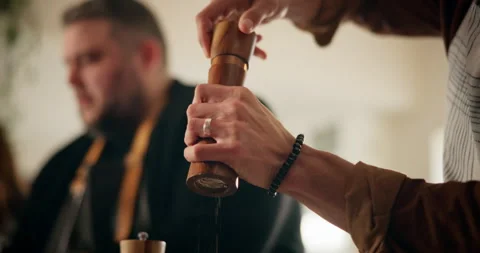 Teaching, chef and hands in kitchen, spices and seasoning for food, internship Stock Footage 283446357