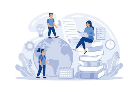 Teaching children to acquire knowledge from books, educator teaches childre.. Stock Illustration