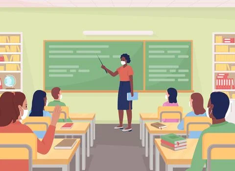 Teaching class flat color vector illustration Stock Illustration