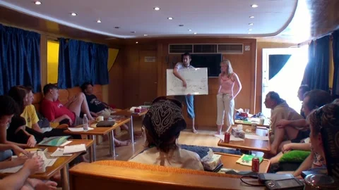 Teaching diving on yacht with an instructor. Stock Footage 263836496