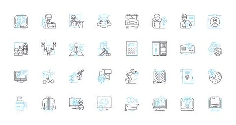 Teaching elements linear icons set. Curriculum, Pedagogy, Classroom, Instruction Stock Illustration
