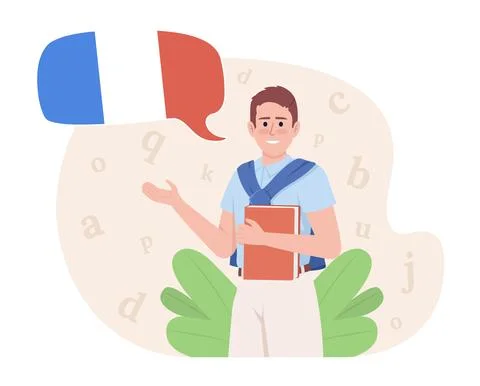 Teaching French 2D vector cartoon isolated illustration Illustrazione stock