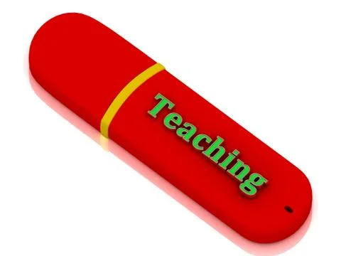 Teaching  - inscription bright volume green letter on red USB flash drive on Stock Illustration