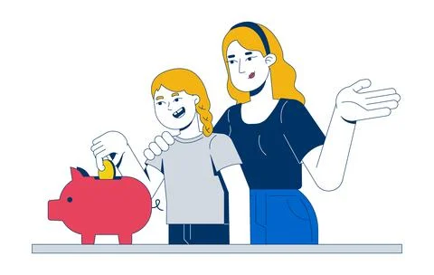 Teaching kid to budget 2D vector illustration 스톡 일러스트