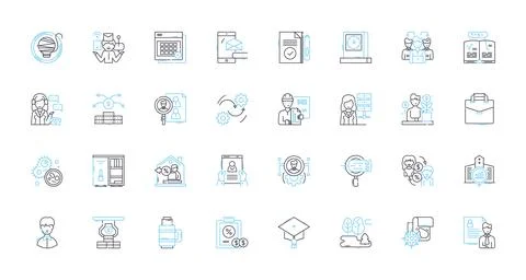 Teaching linear icons set. Inspiration, Communication, Motivation, Learning Illustrazione stock
