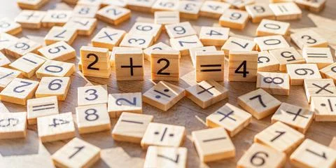 Teaching material in mathematics, Montessori method. School background. Foto stock