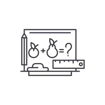 Teaching mathematics line icon concept. Teaching mathematics vector linear Stock Illustration