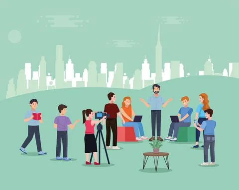 Teaching online class scene Stock Illustration