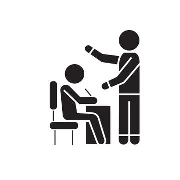 Teaching proccess, student and teacher black vector concept icon. Teaching 스톡 일러스트