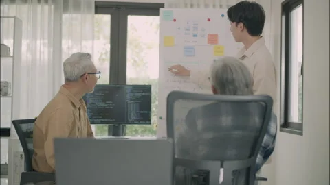 Teaching Programming Concepts To Seniors In A Technology Classroom. Stock Footage 308232701