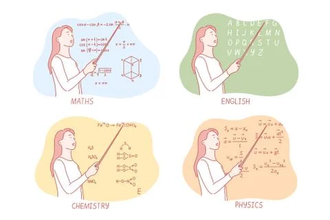 Teaching school subjects set concept Stock Illustration
