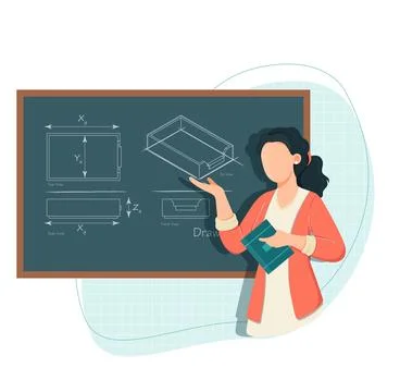 Teaching Technical Drawing on Board - stock illustration Stock Illustration