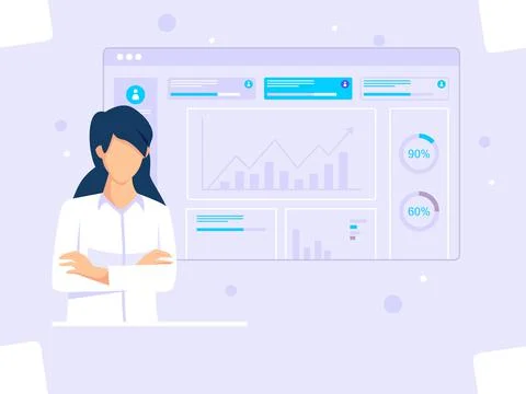 Teaching women's seminars on the front screen. Explanation of the annual busi Stock Illustration