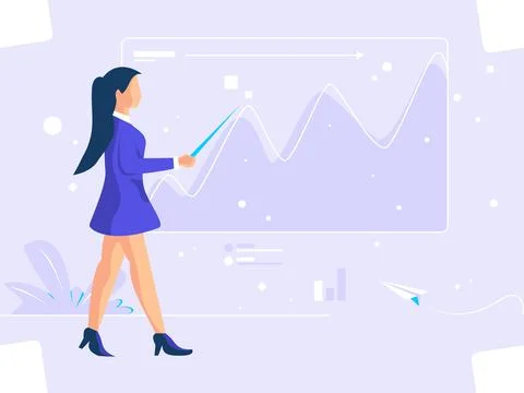 Teaching women's seminars on the front screen. Explanation of the annual busi Stock Illustration