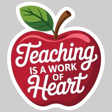 Teaching Is a Work of Heart Apple Typography Vector Illustration Stock Illustration