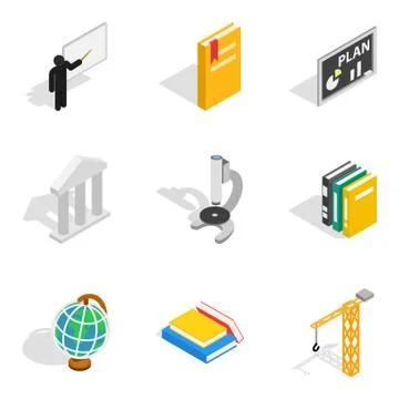 Teaching work icons set, isometric style Stock Illustration
