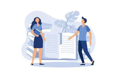 Teaching young people to get knowledge from books, people running up the stai Stock Illustration