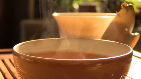 Teacup close up with steam Stock Footage 93165099