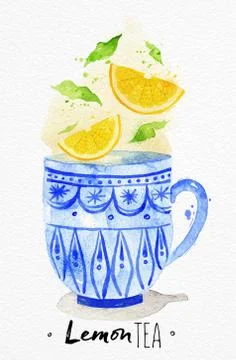 Teacup lemon tea Stock Illustration