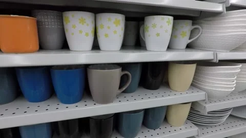 Teacups , cups , coffee mugs on store shelves Stock-Footage 163616194