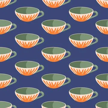 Teacups seamless repeat pattern in flat style. Perfect for fabric, gift wrap Stock Illustration