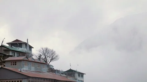 Teahouses in the clouds at Namche Bazaar, Nepal Stock Footage 95986478
