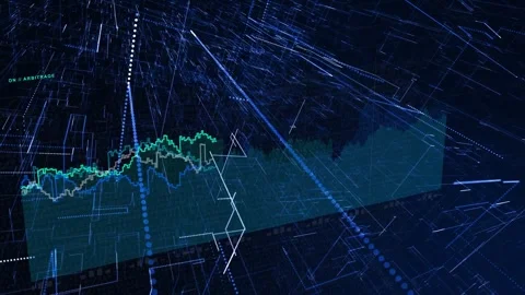Teal 3D area chart responding to particle surge, receiving converging lines, Stock Footage 335317432