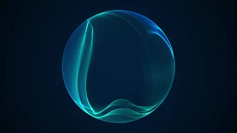 Teal AI data sphere with smooth flowing mesh bands and a deep navy backdrop.. Stock Footage 336954810