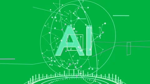 Teal AI mark growing center orbits drawing, nodes linking into data sphere on Stock Footage 335780764
