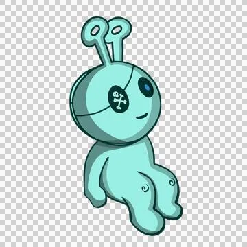 Teal alien is sitting in flat design, wearing skull eyepatch and antennae, Stock Illustration