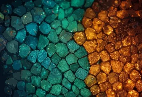 Teal and Amber Divided Stone Mosaic Pattern Stock Illustration