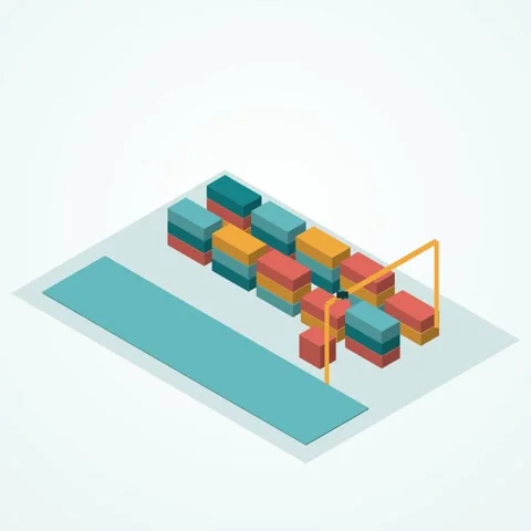Teal and amber isometric container terminal animation, seamless loop, square 1:1 Stock Footage 346258031