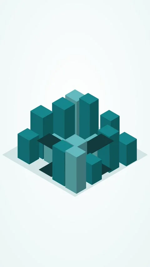 Teal and amber isometric smart city block looping animation, vertical 9:16 Stock Footage 346258016