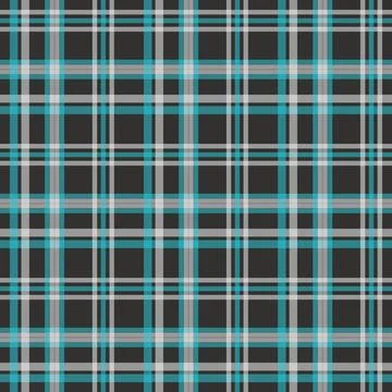 Teal and black plaid pattern with white lines, textile fabric design Stock Illustration