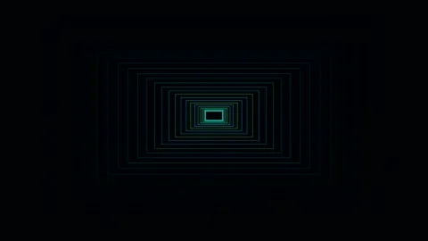 Teal and Blue Rectangular Tunnel Rising Vertically in Dark Space Stock-Footage 348155958