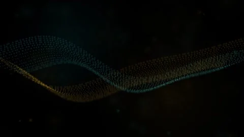 Teal and Gold Dot Matrix Sound Wave Ribbon and Data Stream Loop Stock Footage 345254636