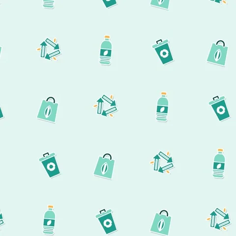 Teal and mint seamless loop pattern of recycling symbol, plastic bottle Stock Footage 346184206