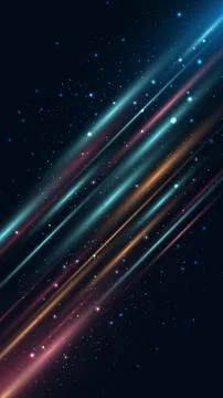 Teal and orange abstract light beams with glowing particles on dark cosmic .. Stock Illustration