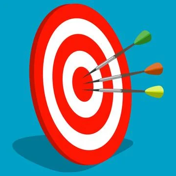 Teal and red target board with arrow in center flat vector icon isolated Stock Illustration