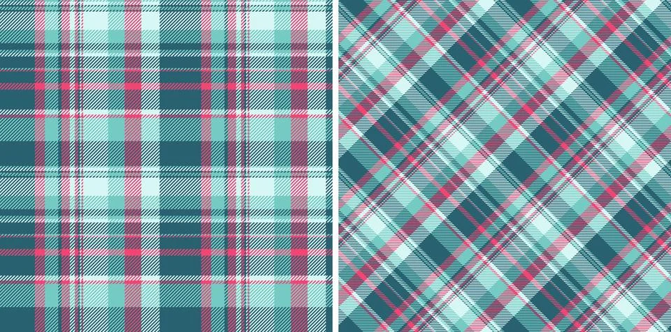Teal and rose plaid patterns create a cozy and stylish textile. Ideal for bac 스톡 일러스트