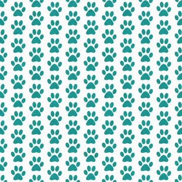 Teal and White Dog Paw Prints Tile Pattern Repeat Background Stock Illustration