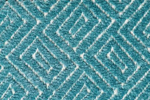 Teal and White Geometric Pattern Upholstery Fabric Swatch Stock Photos