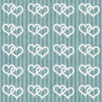 Teal and white interlocking hearts and stripes textured fabric background Stock Illustration