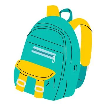 Teal and yellow backpack with front pocket and straps Stock Illustration