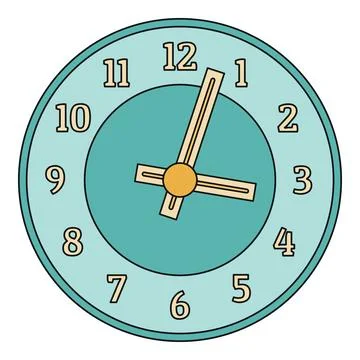 Teal and yellow circular wall clock displaying time Stock Illustration