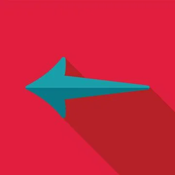 Teal arrow pointing left with long shadow on red background Stock Illustration