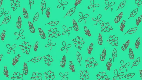 Teal background features delicate floral and leaf outlines 库存影片 333997445